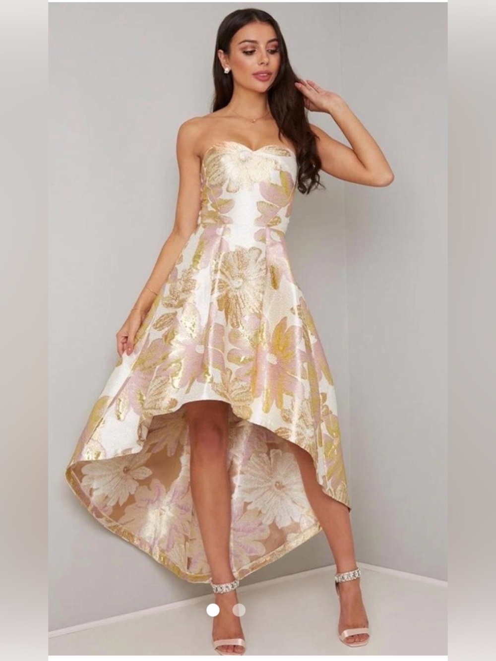 Chi Chi London Grace Strapless High/Low Brocade Party Dress Sz 6US 10UK